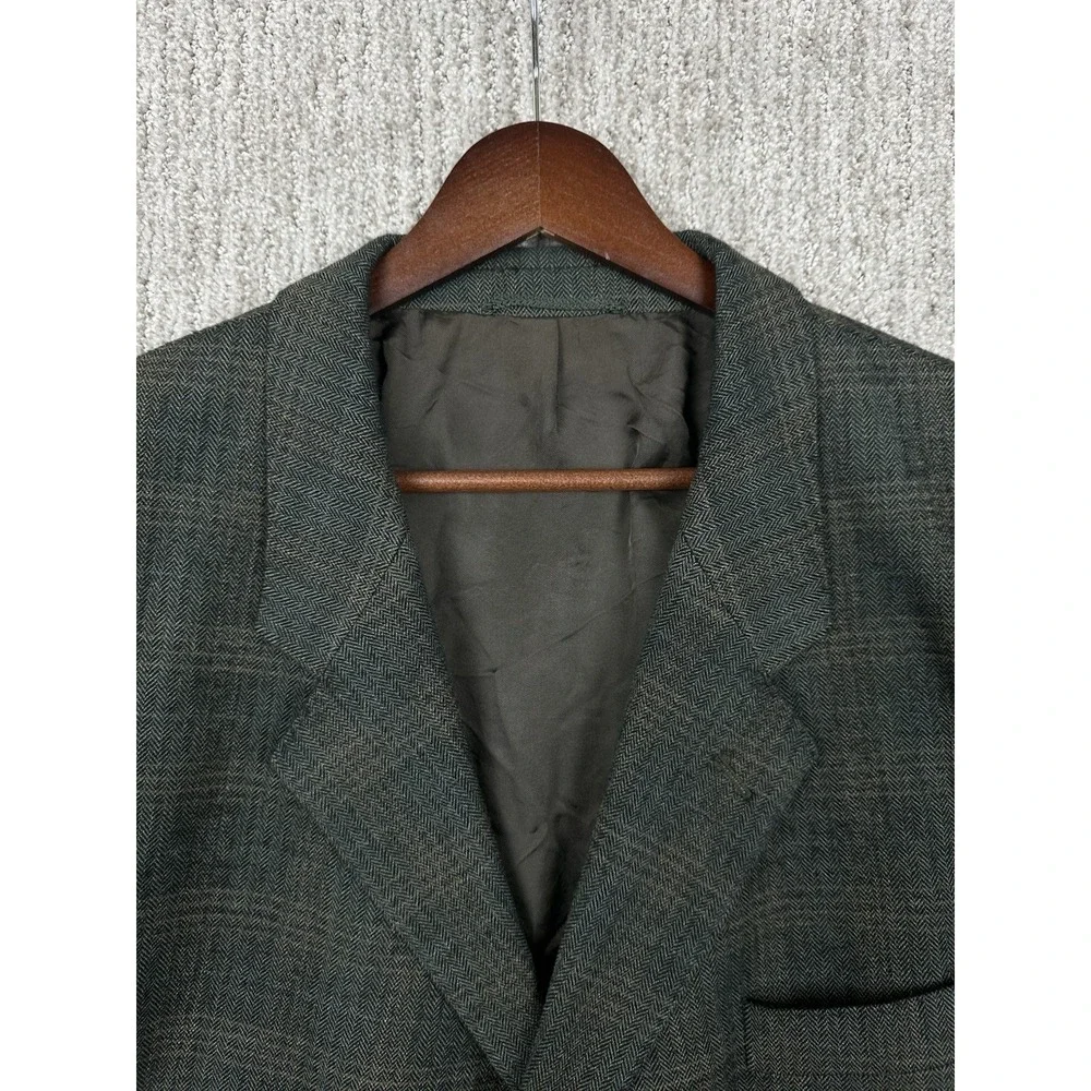 Italian Wool Blazer 44R Fratelli Tallia Di Delfino Dark Green Houndstooth Plaid